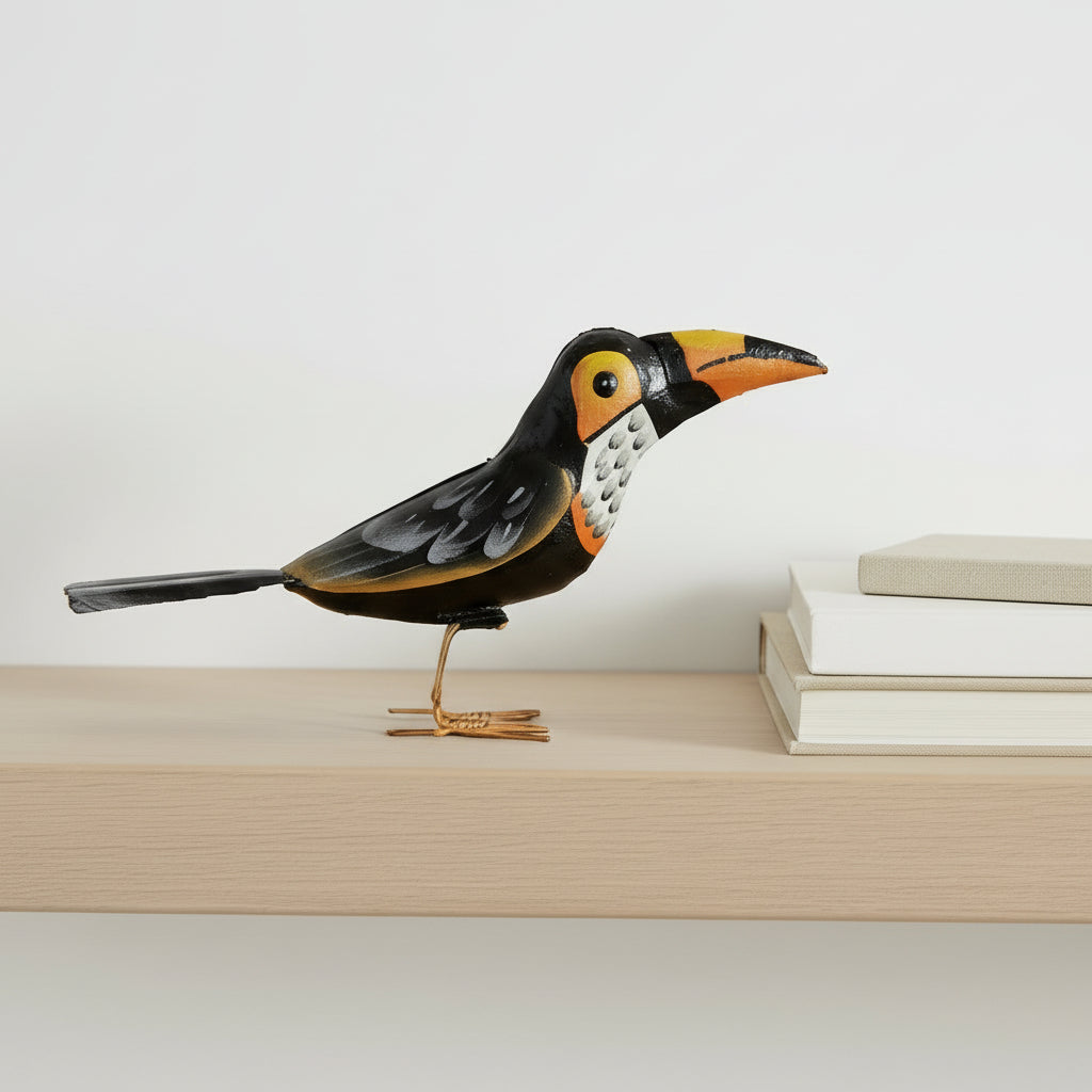 Fair Trade Eco-friendly Upcycled Metal 3D Tabletop Toucan Bird Sculpture, Ethically Handmade, Sustainable
