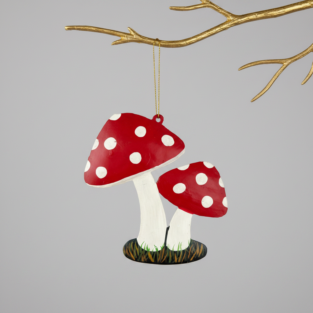 Upcycled Metal Ornament and Magnet - Mushroom