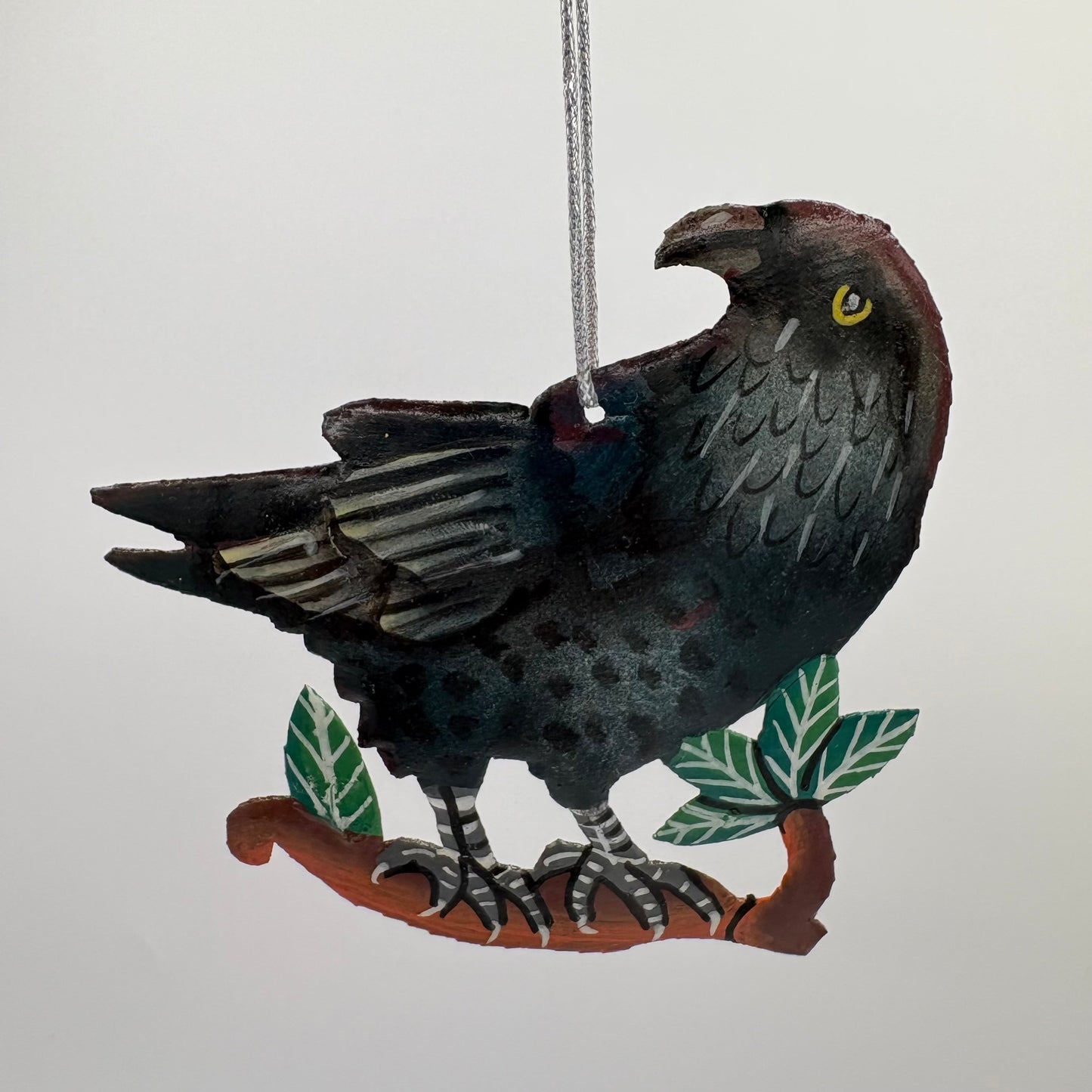 Sustainable eco-friendly upcycled metal Common Raven bird ornament, fair trade, ethically handmade