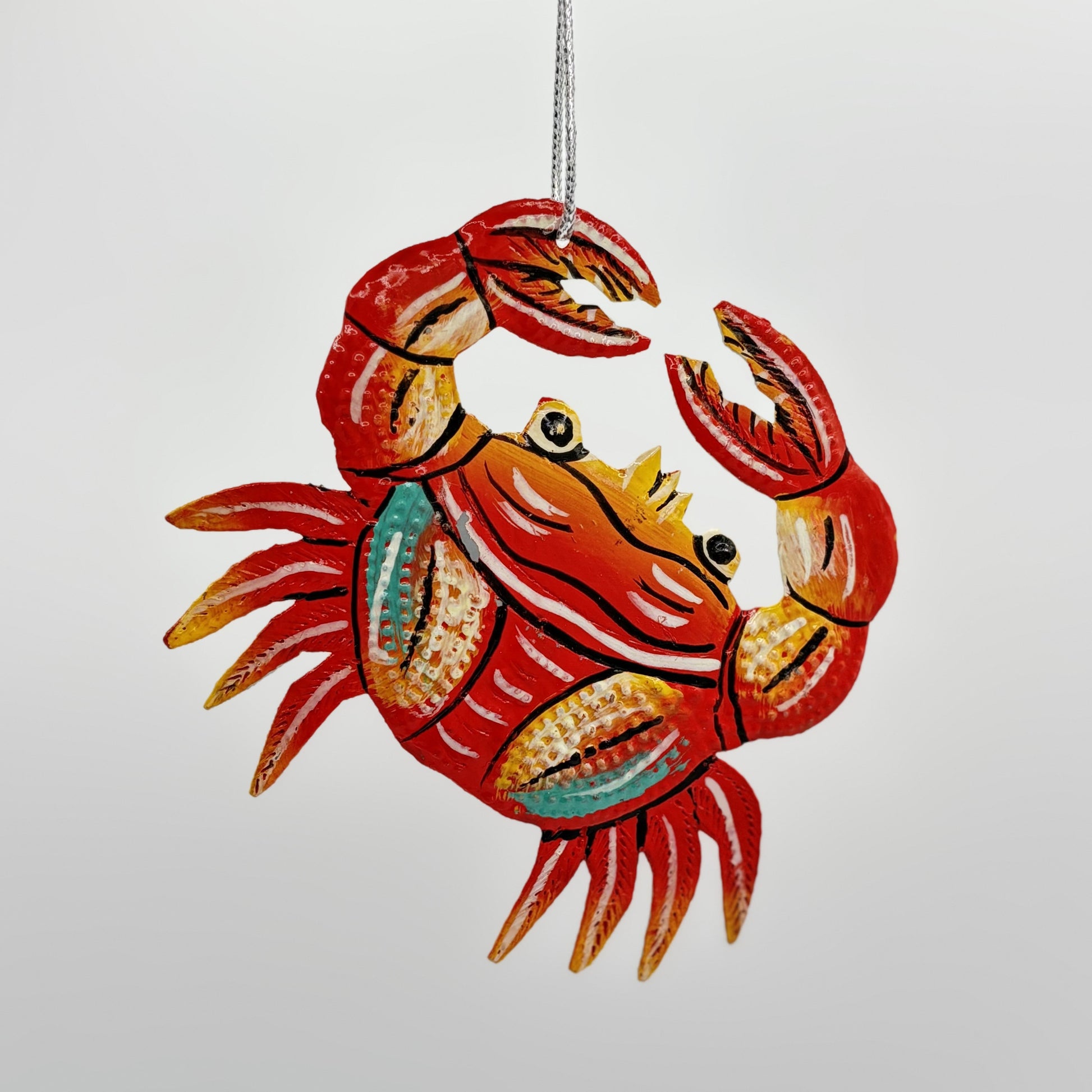 Sustainable Handcrafted Upcycled Metal Colorful Crab Ornament, Fair Trade Eco-friendly Ethically Handmade