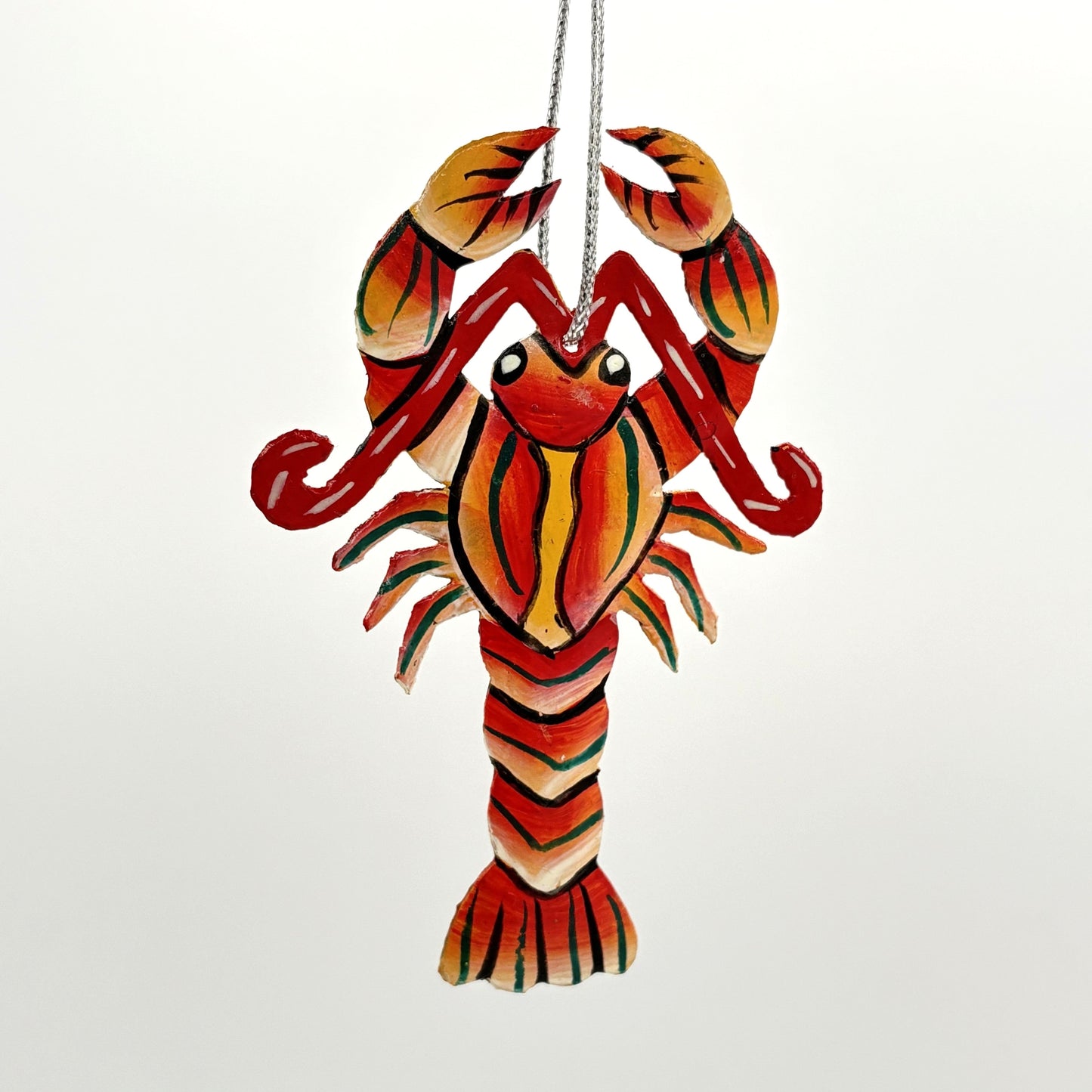 Eco-friendly handcrafted upcycled metal lobster ornament, fair trade ethically handmade, sustainable