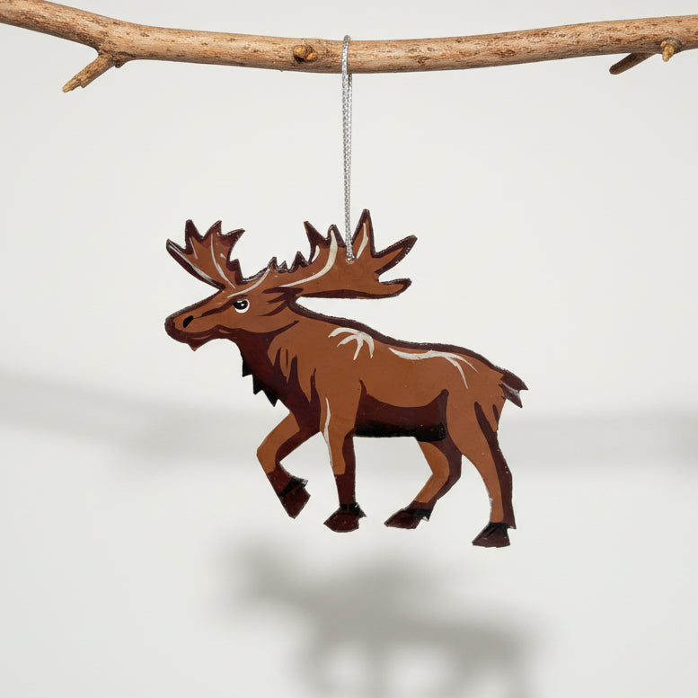 Sustainable Handcrafted Upcycled Metal Moose Ornament, Fair Trade Ethically Handmade, Eco-friendly