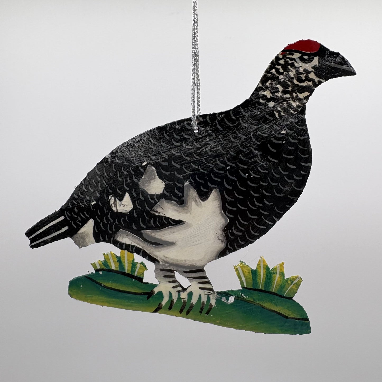 Sustainable handcrafted upcycled metal Rock Ptarmigan bird ornament, eco-friendly ethically handmade, fair trade
