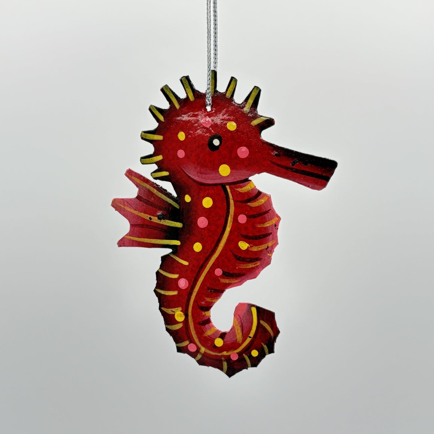 Eco-friendly Handcrafted Upcycled Metal Red Seahorse Ornament, Fair Trade Sustainable Ethically Handmade