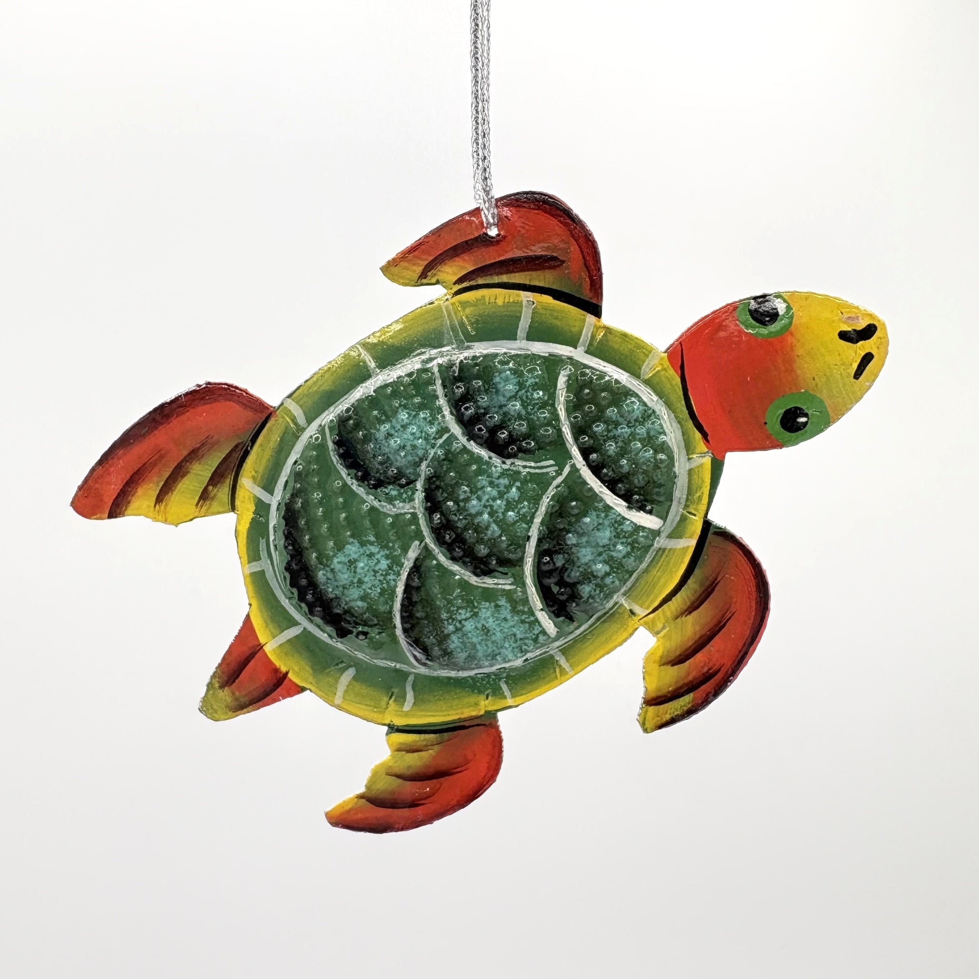 Eco-friendly Handcrafted Upcycled Metal Red Turtle Ornament, Fair Trade Ethically Handmade Sustainable