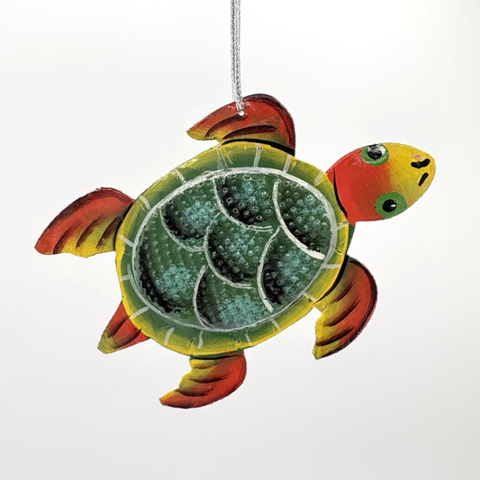 Eco-friendly Handcrafted Upcycled Metal Red Turtle Ornament, Fair Trade Ethically Handmade Sustainable