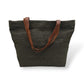 Upcycled Tote Bag with Leather Straps - Black & Olive