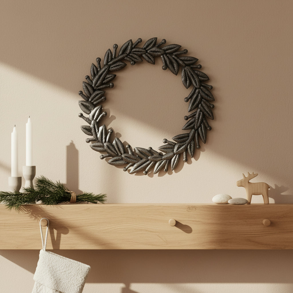 Fair Trade Upcycled Metal Silver Laurel Wreath Wall Decor, Ethically Handmade