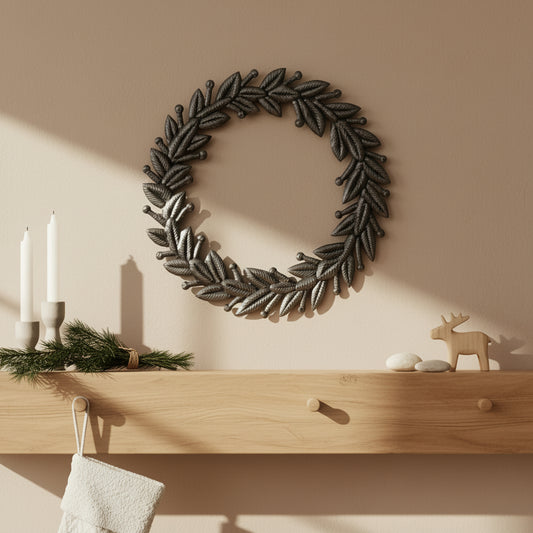 Fair Trade Upcycled Metal Silver Laurel Wreath Wall Decor, Ethically Handmade