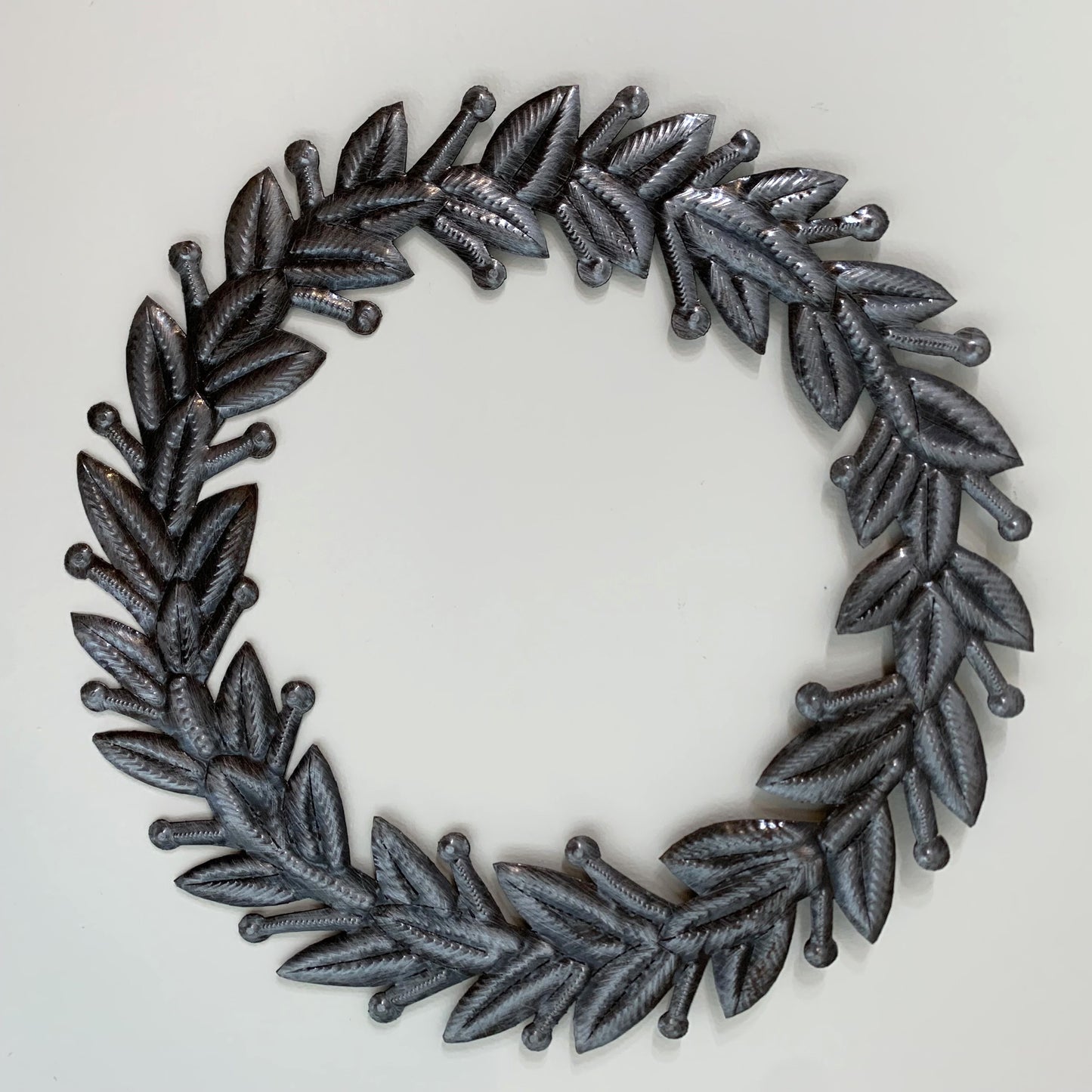 Fair Trade Upcycled Metal Silver Laurel Wreath Wall Decor, Ethically Handmade