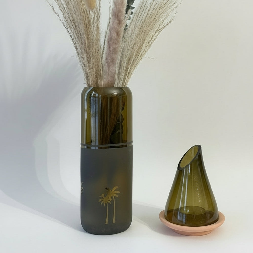 Fair Trade Upcycled Glass Siwa Palms Vase, Sustainable Ethically Handmade Home Decor