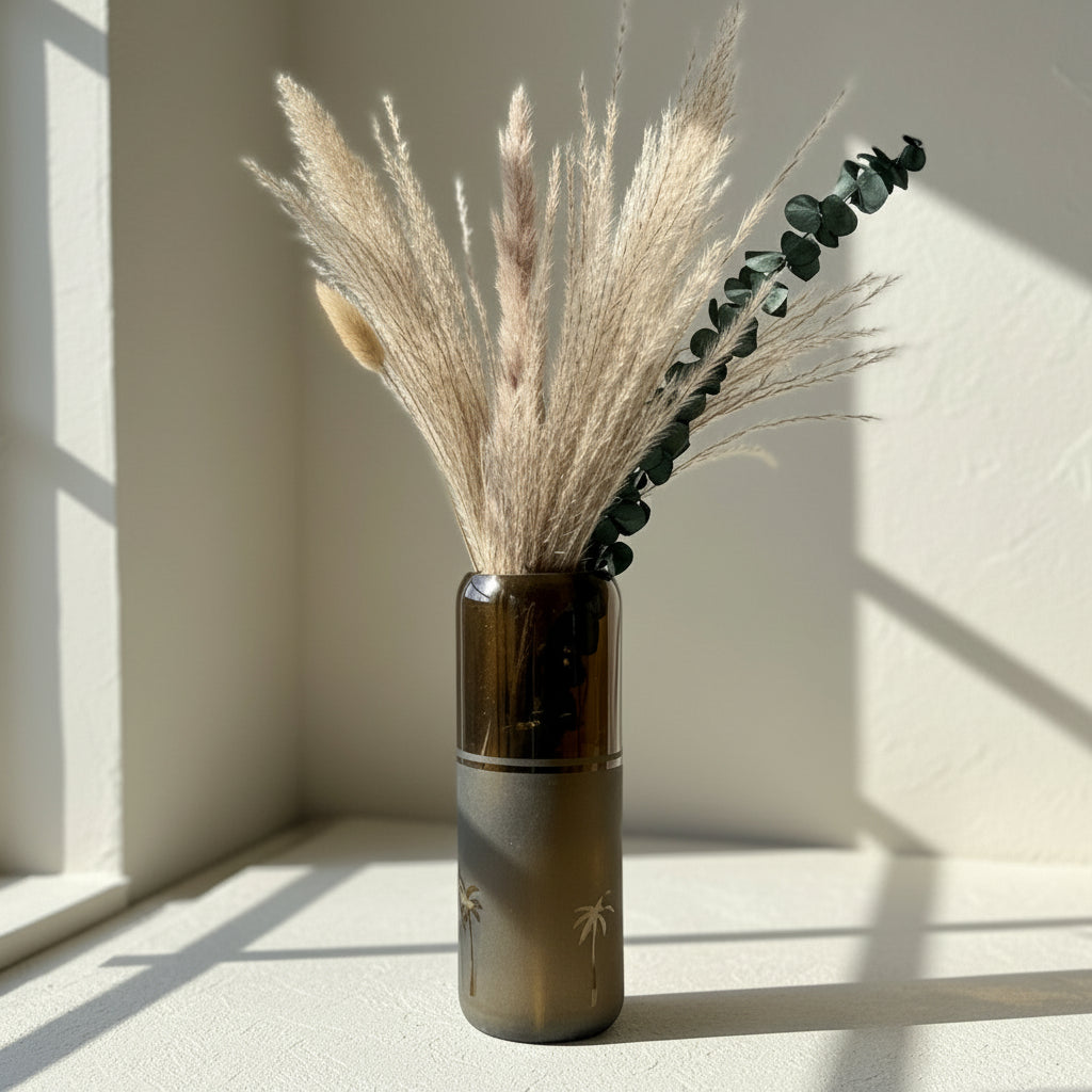 Fair Trade Upcycled Glass Siwa Palms Vase, Sustainable Ethically Handmade Home Decor