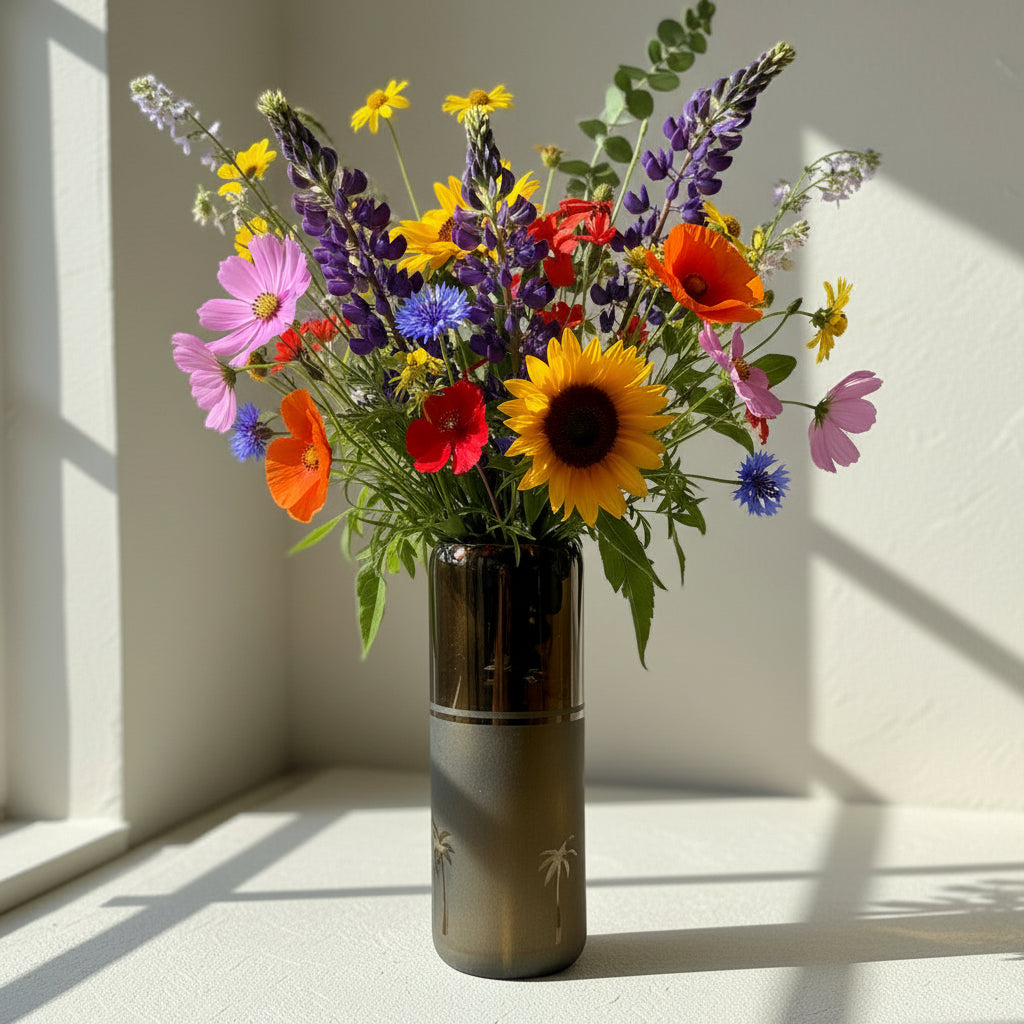 Fair Trade Upcycled Glass Siwa Palms Vase, Sustainable Ethically Handmade Home Decor