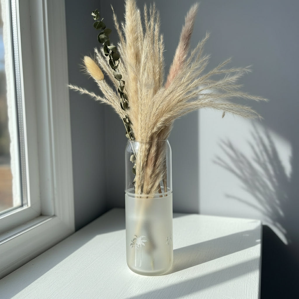 Fair Trade Upcycled Glass Siwa Palms Vase, Sustainable Ethically Handmade Home Decor