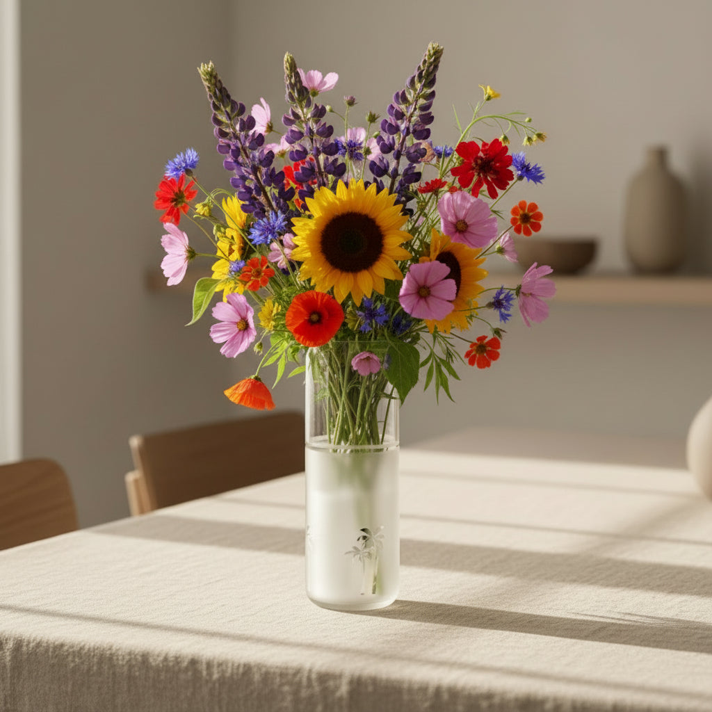 Fair Trade Upcycled Glass Siwa Palms Vase, Sustainable Ethically Handmade Home Decor