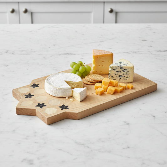 Wooden Cheese Board - Inlaid Stars
