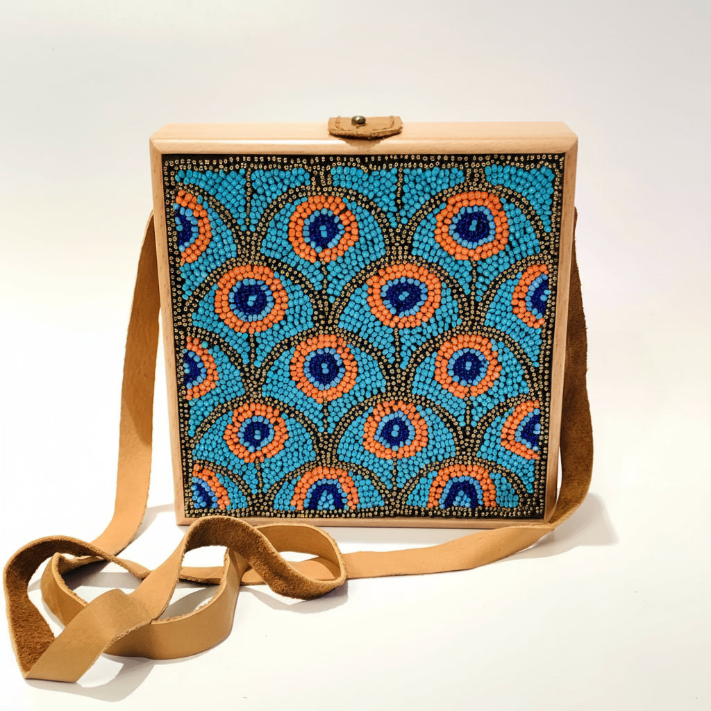 Handcrafted Wood Clutch with French Loom Beads by Women Artisans. Ethically handmade, fair trade