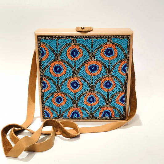 Handcrafted Wood Clutch with French Loom Beads by Women Artisans. Ethically handmade, fair trade