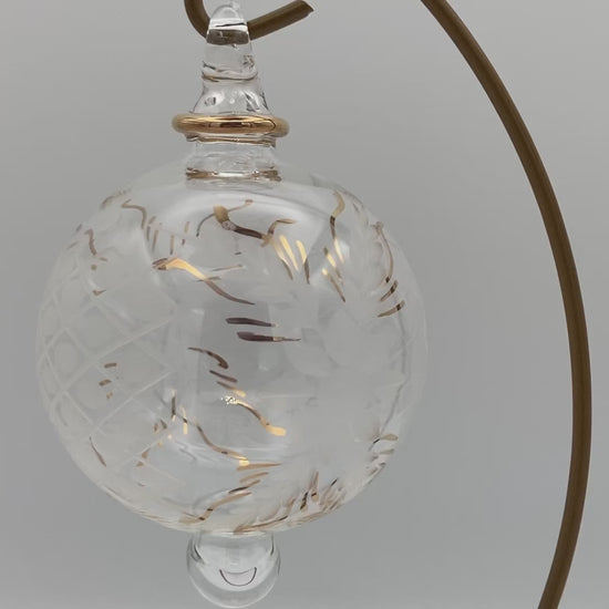 Blown Glass Ornament - Victorian Style Floral Gold