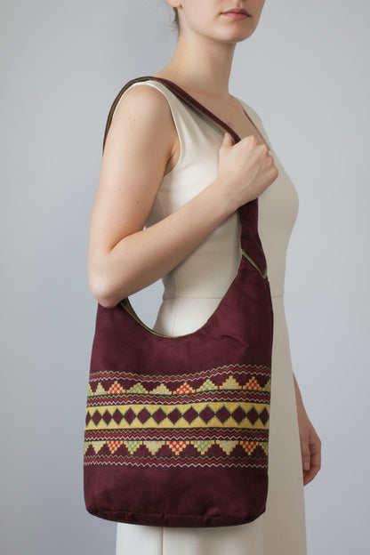 Bahga Handcrafted Shoulder Bag - Burgundy