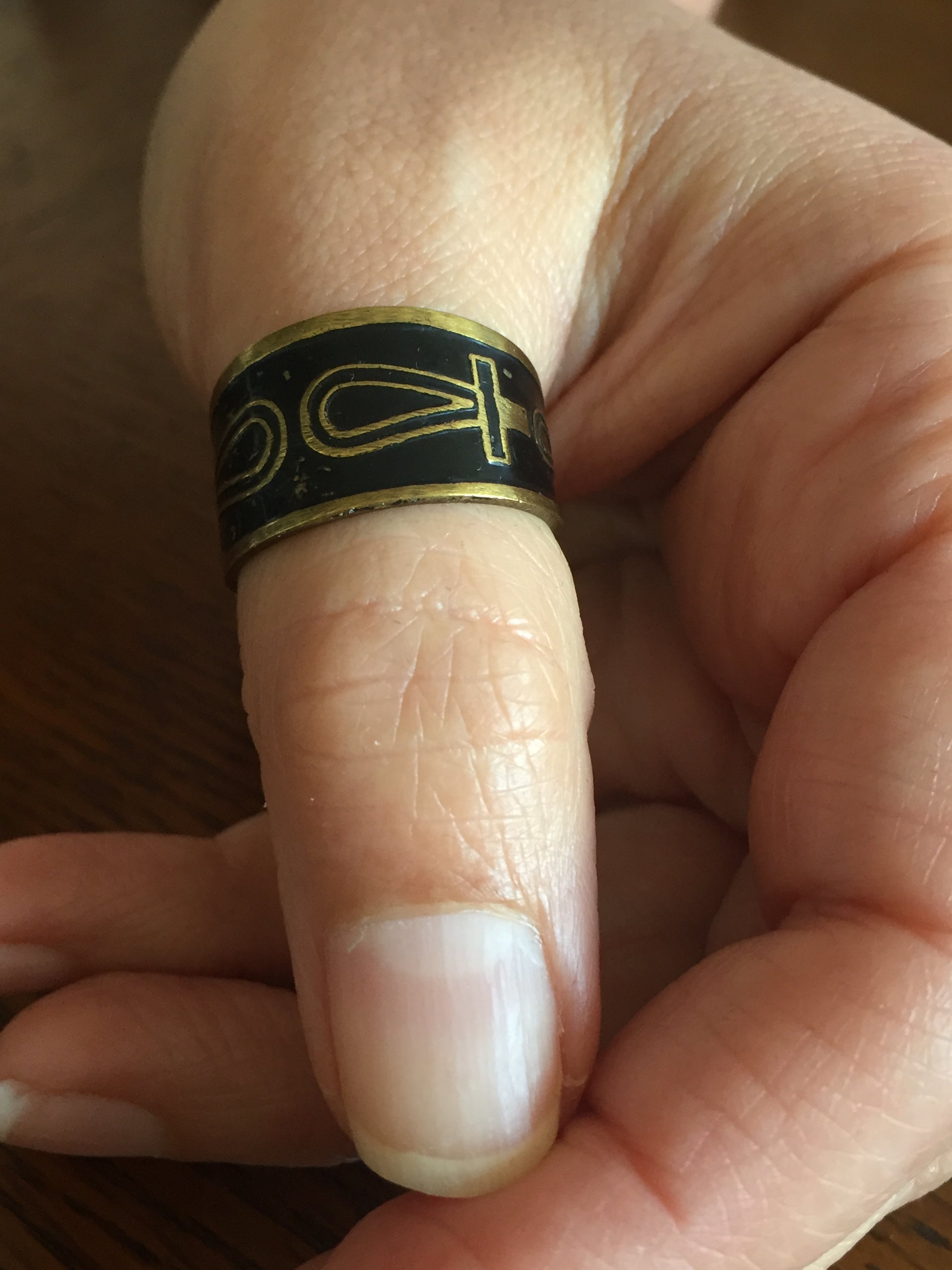 Handmade Copper Band Ring - Key of Life: Black