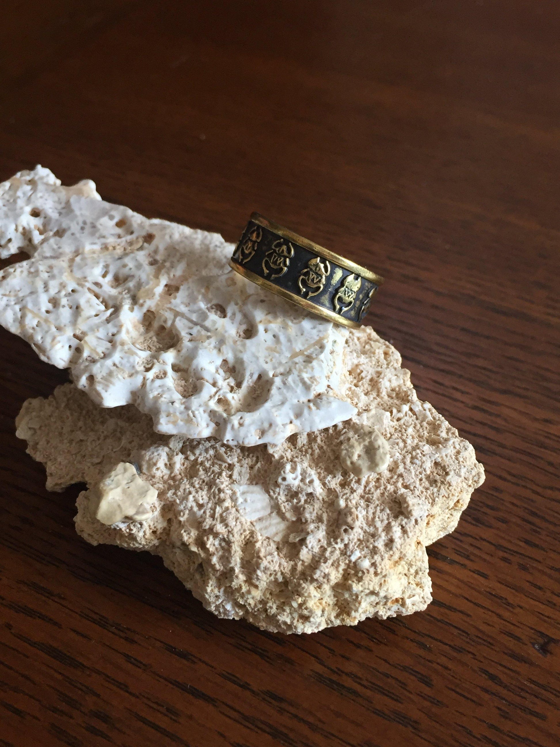 Handmade Brass Band Ring - Scarabs