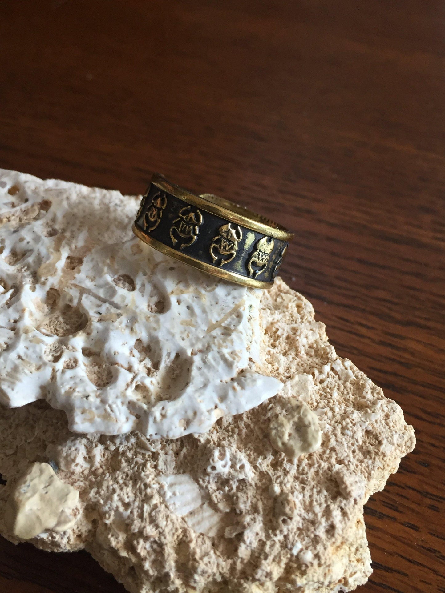 Handmade Brass Band Ring - Scarabs