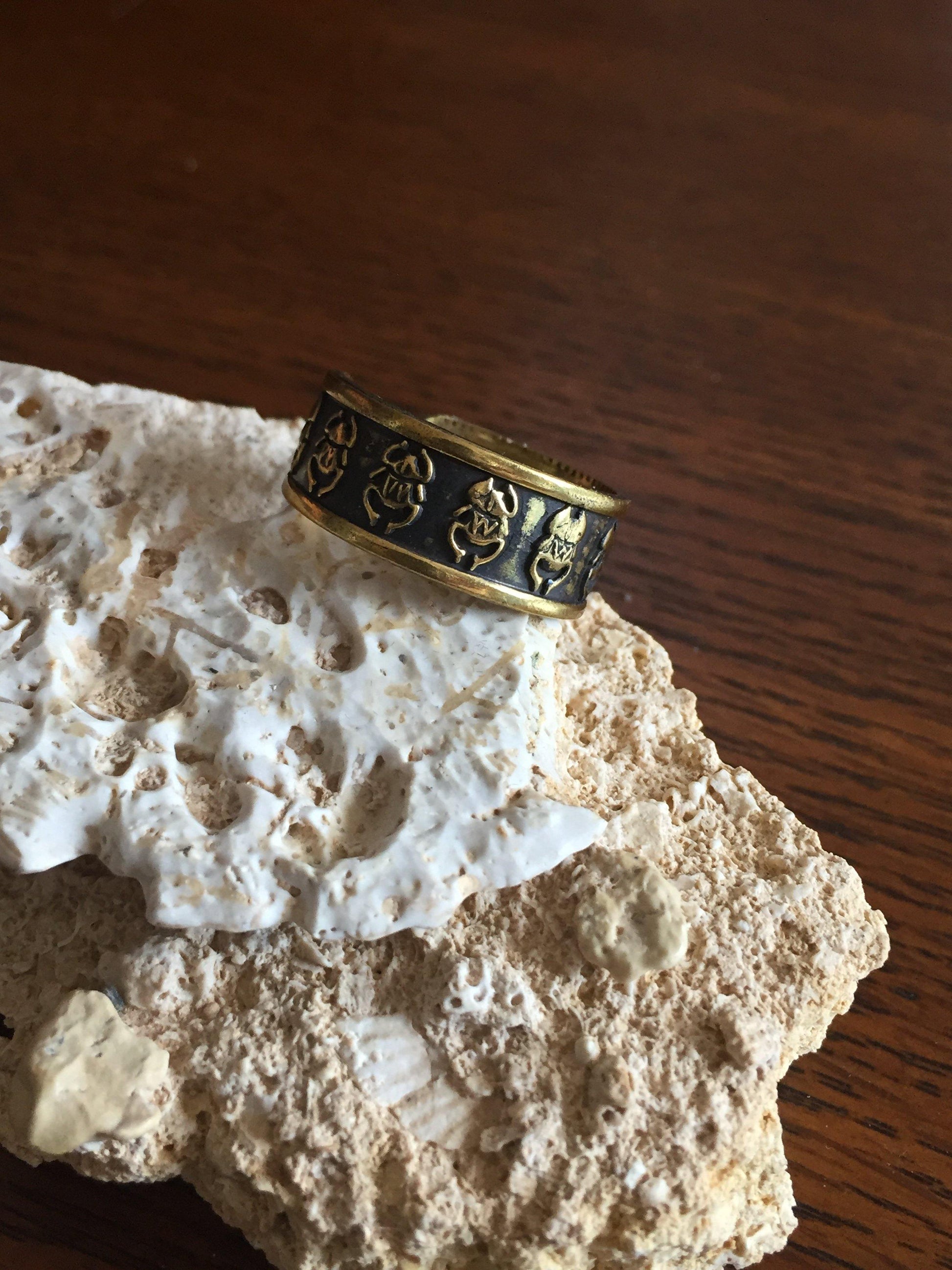 Handmade Brass Band Ring - Scarabs