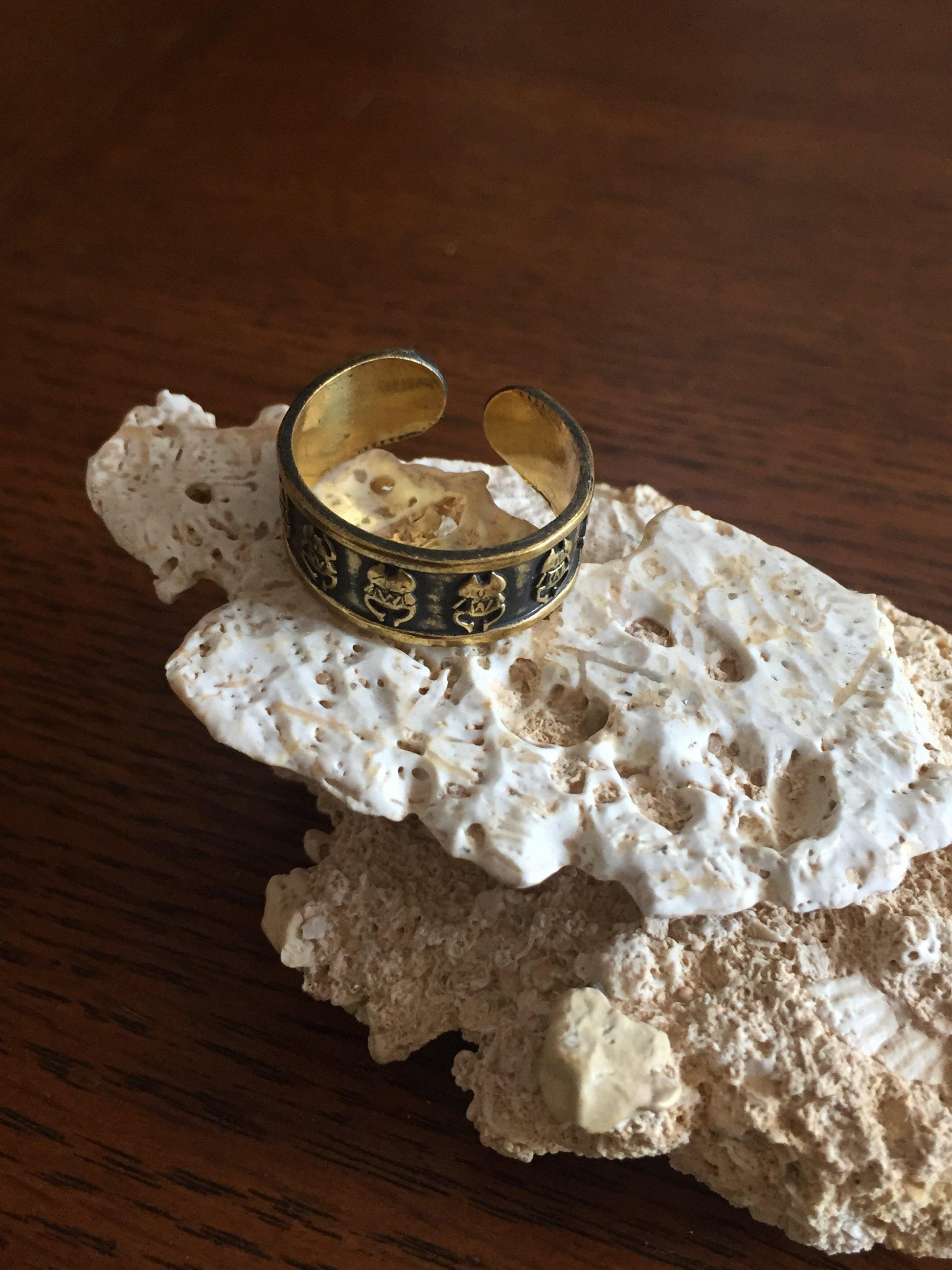 Handmade Brass Band Ring - Scarabs