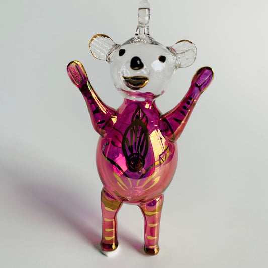 Blown Glass Ornament - Magic Teddy Bear: Pink
