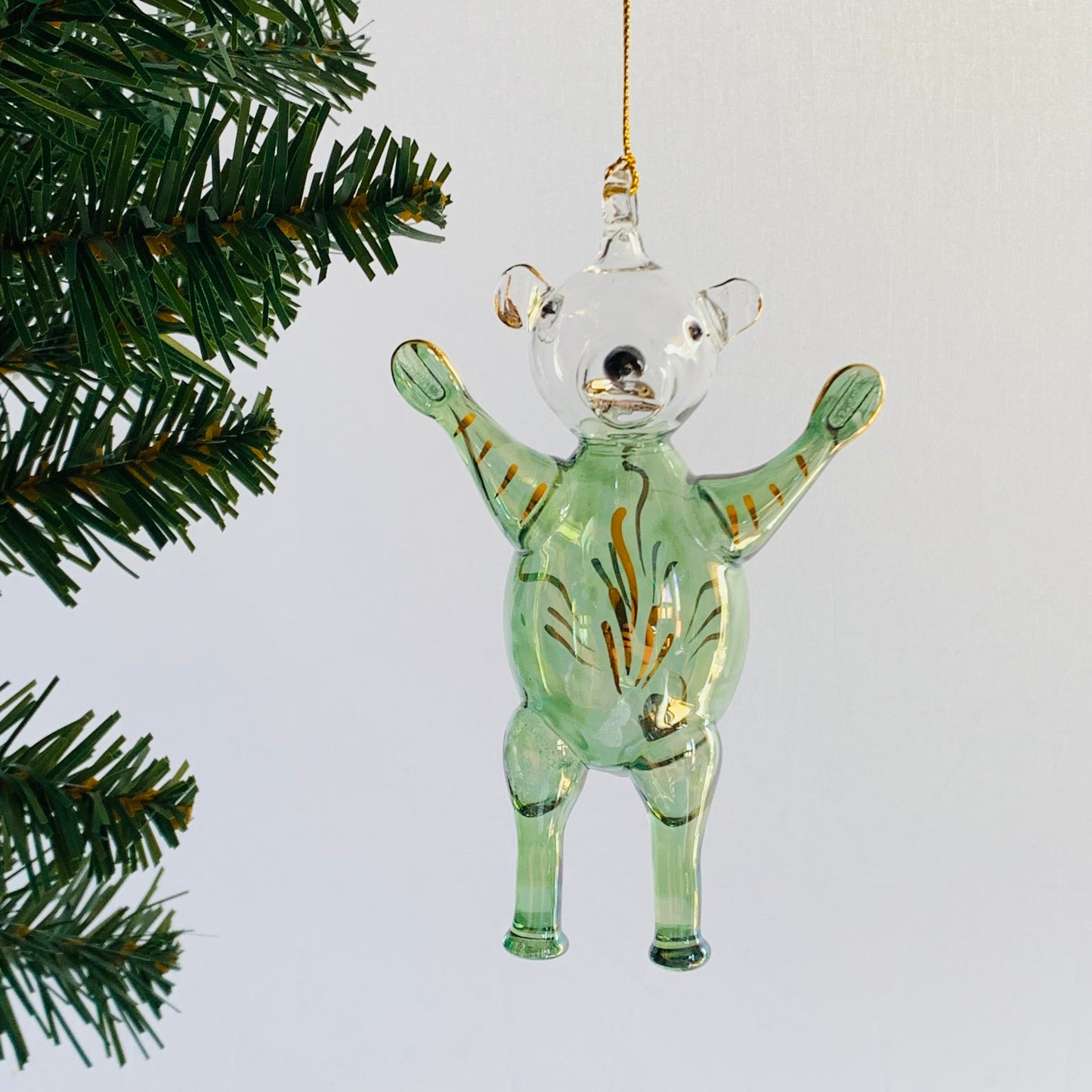 Blown Glass Ornament - Magic Bear: Green