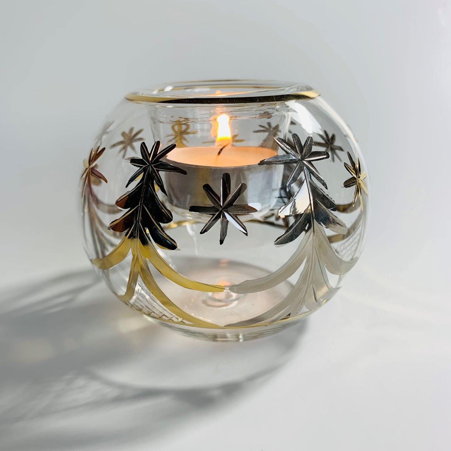 Blown Glass Candle Holder - Christmas Silver & Gold