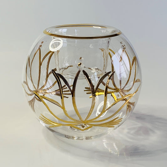 Blown Glass Candle Holder - Gold Lotus