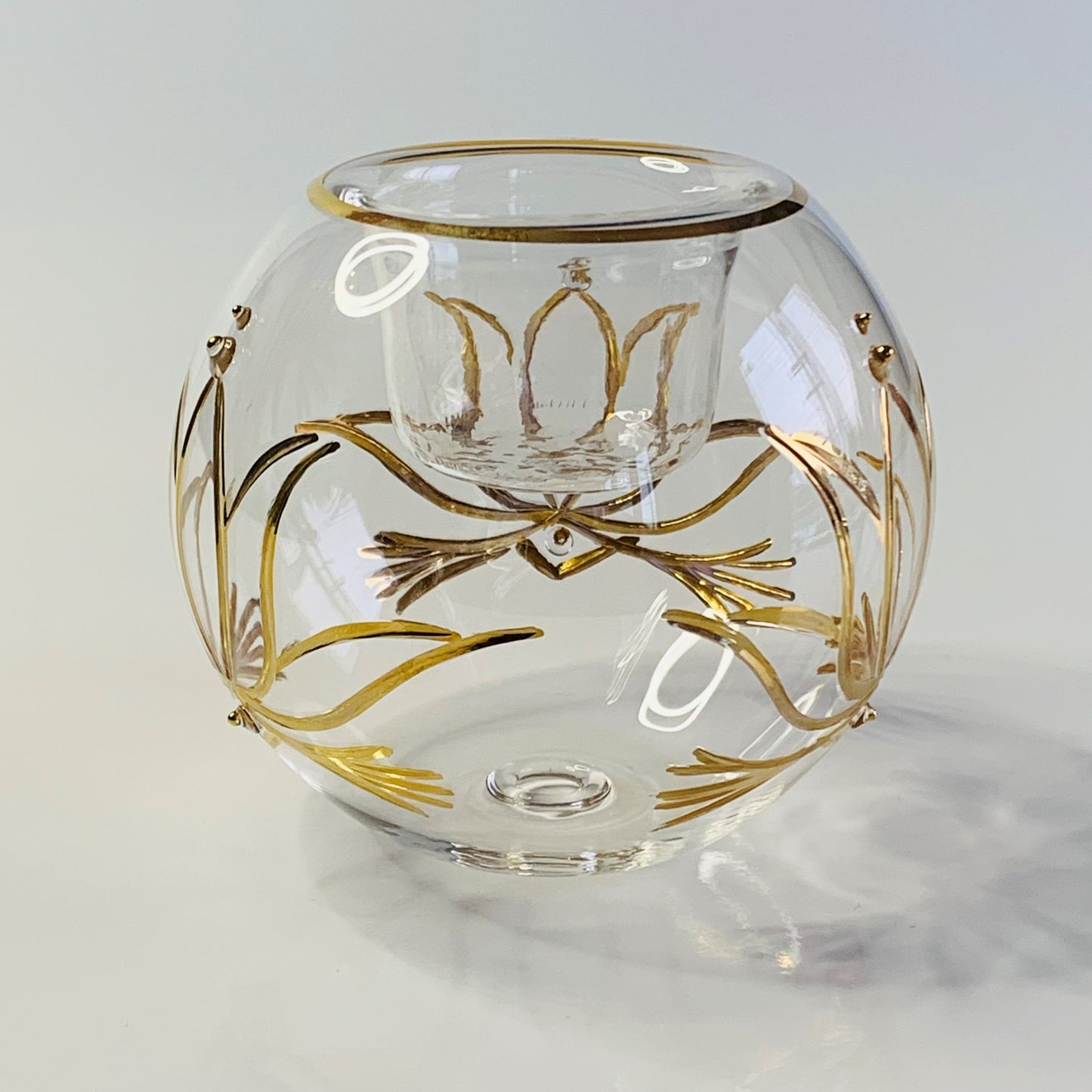 Blown Glass Candle Holder - Gold Lotus