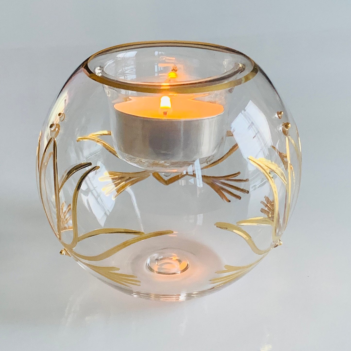 Blown Glass Candle Holder - Gold Lotus