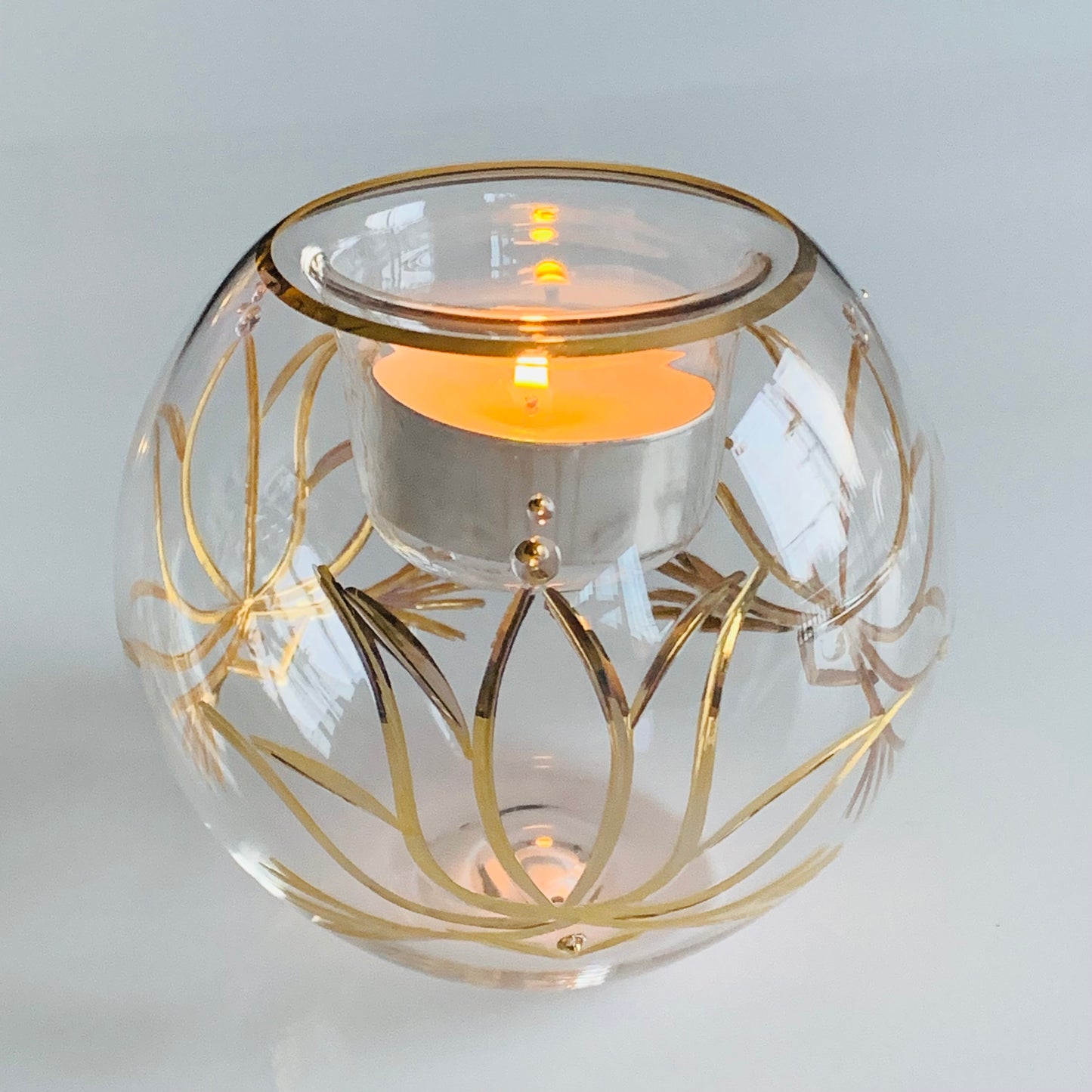 Blown Glass Candle Holder - Gold Lotus