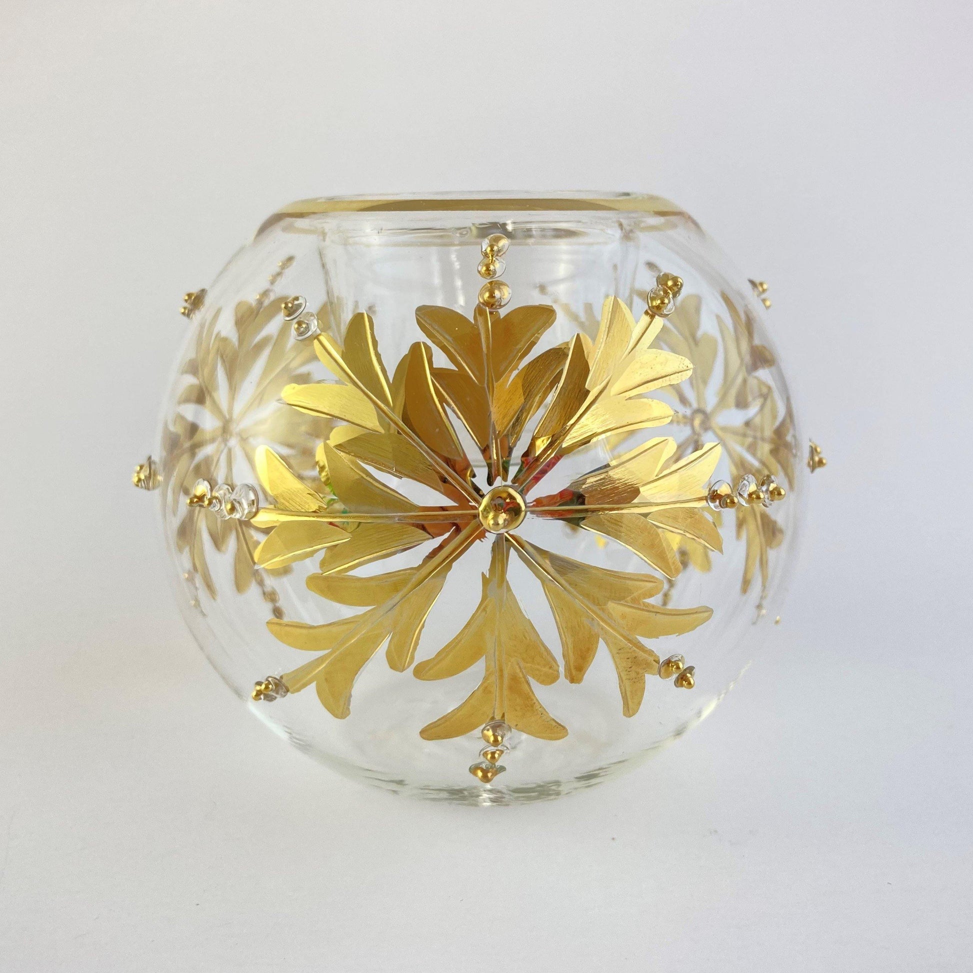 Blown Glass Candle Holder - Gold Snow Flake