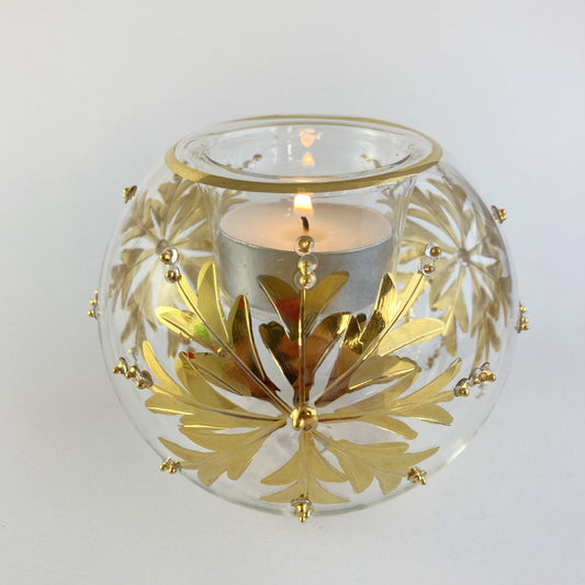 Blown Glass Candle Holder - Gold Snow Flake