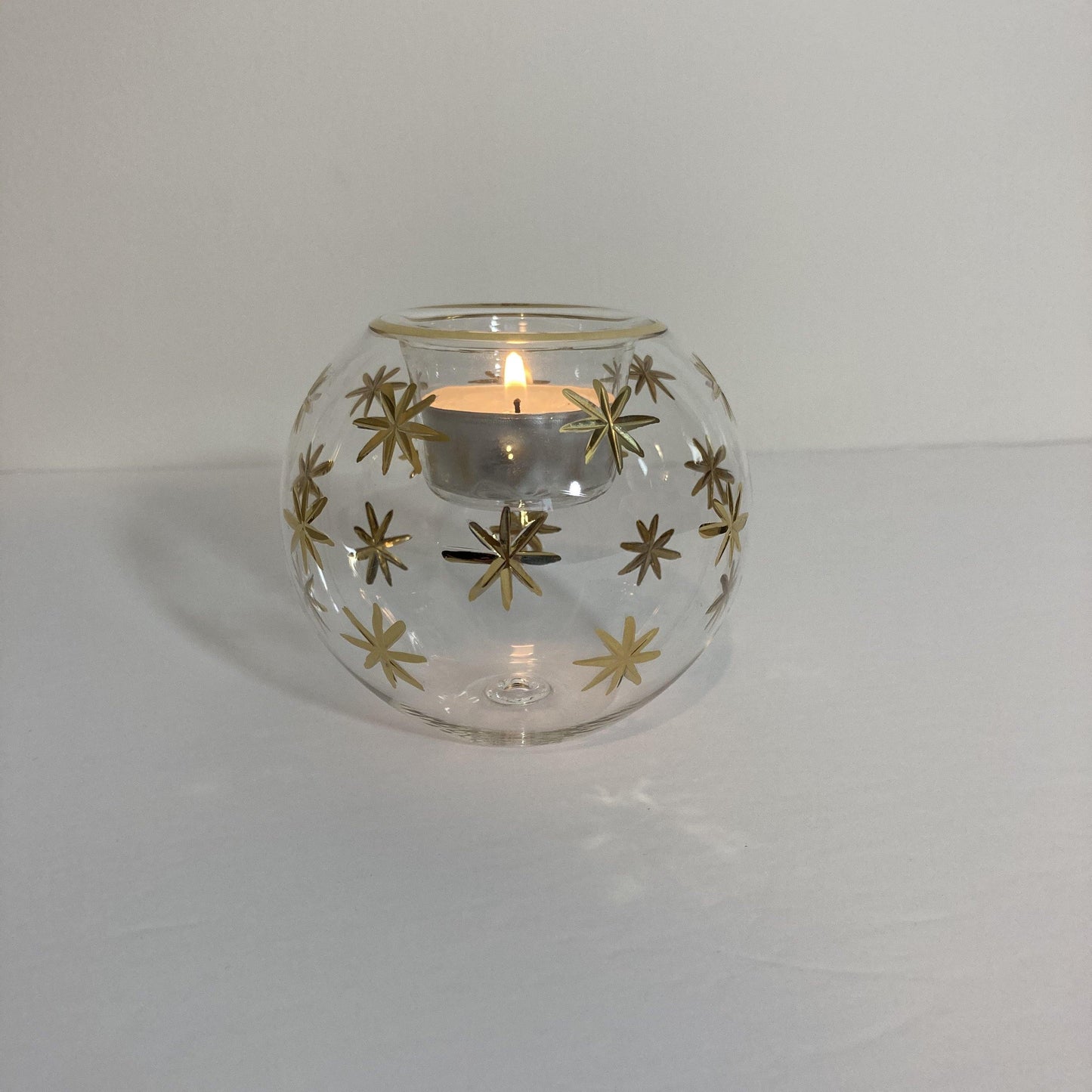 Blown Glass Candle Holder - Gold Stars