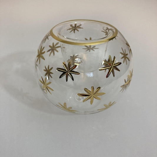 Blown Glass Candle Holder - Gold Stars