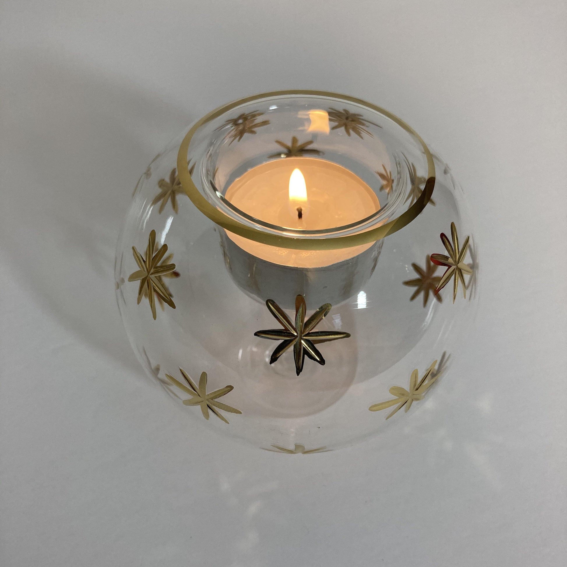 Blown Glass Candle Holder - Gold Stars