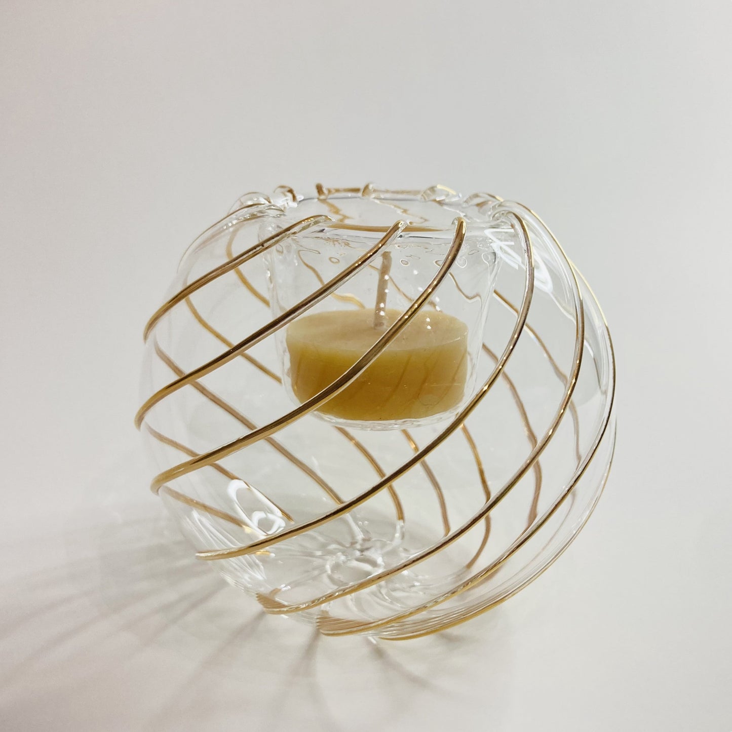Blown Glass Candle Holder - Swirl Gold