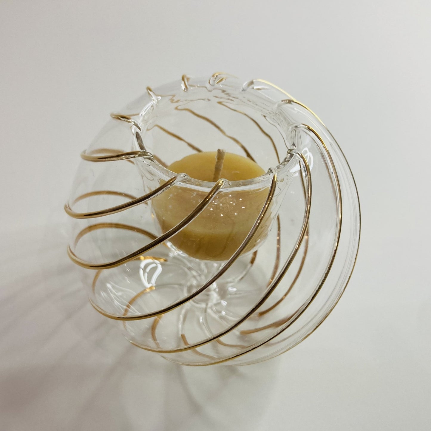 Blown Glass Candle Holder - Swirl Gold