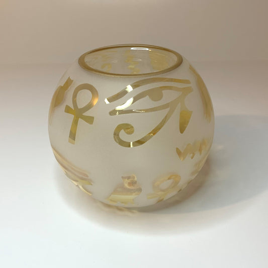 Blown Glass Candle Holder - Hieroglyphics in Yellow