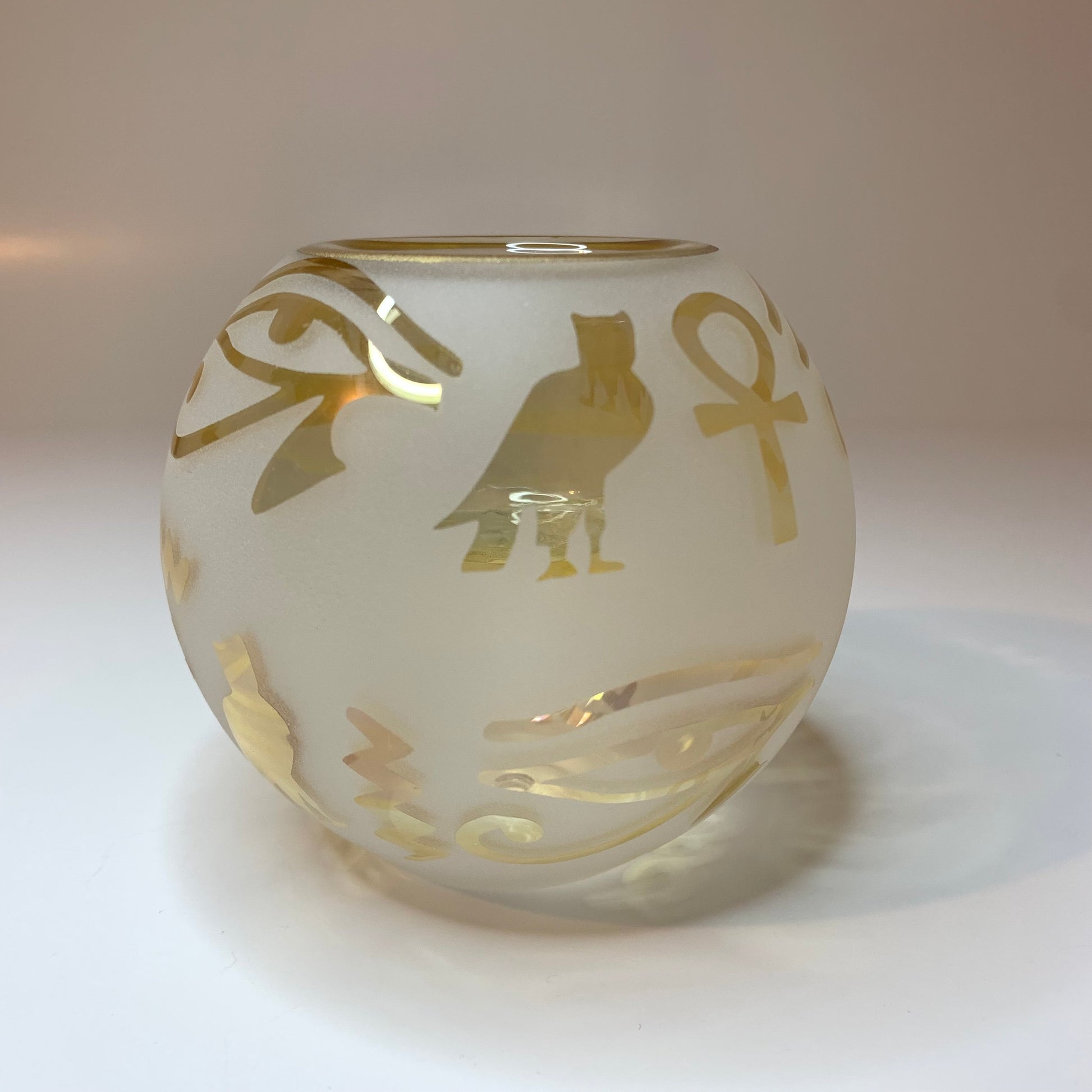 Blown Glass Candle Holder - Hieroglyphics in Yellow