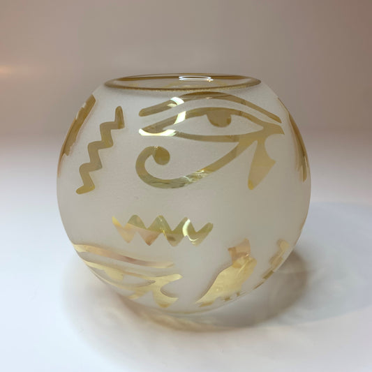 Blown Glass Candle Holder - Hieroglyphics in Yellow