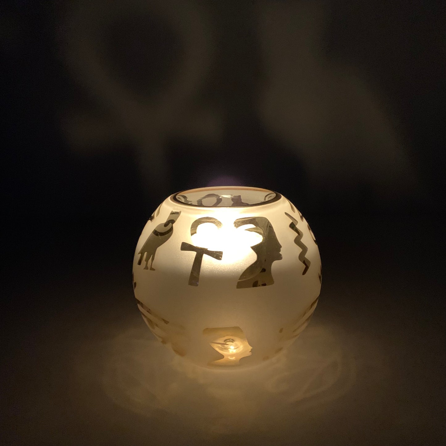 Blown Glass Candle Holder - Hieroglyphics in Yellow