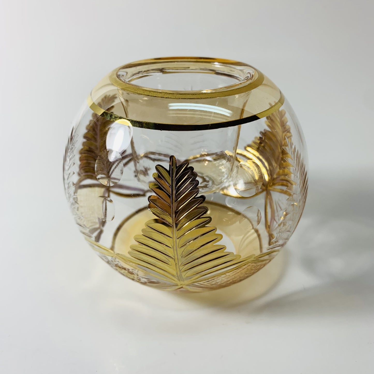 Blown Glass Candle Holder - Palm Leaf Amber