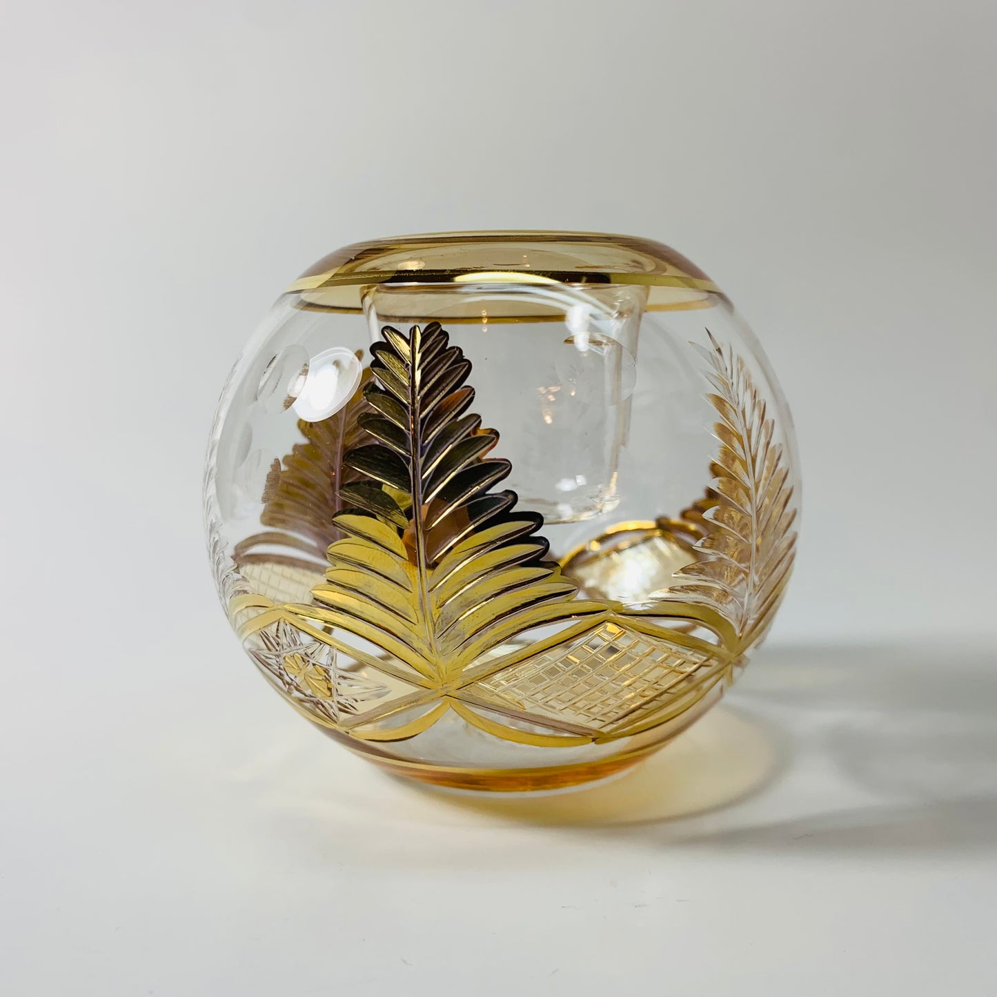 Blown Glass Candle Holder - Palm Leaf Amber