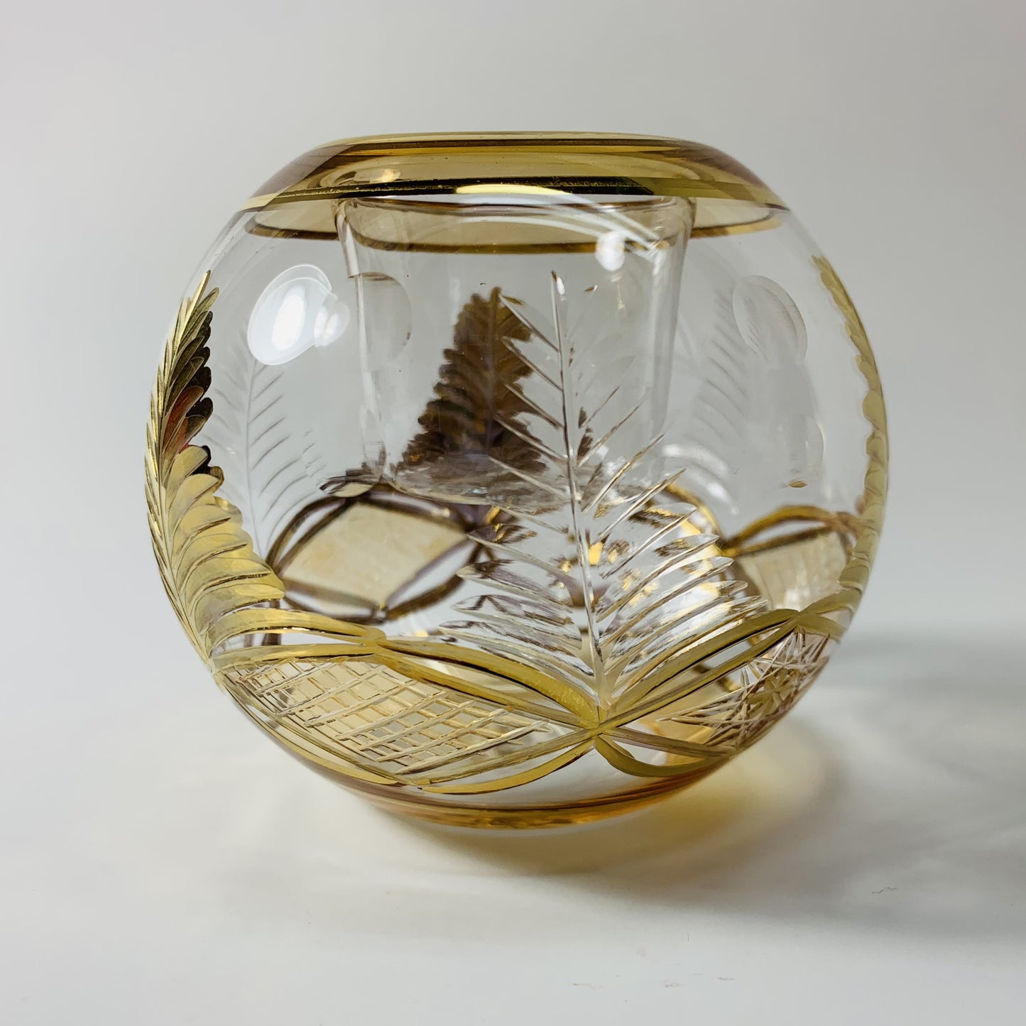 Blown Glass Candle Holder - Palm Leaf Amber